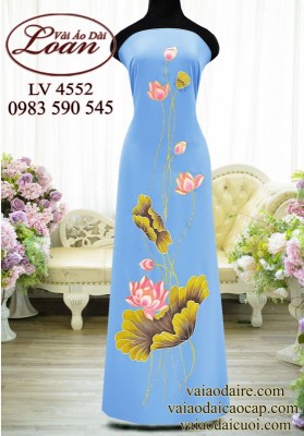 Vải áo dài vẽ hoa sen-V3D 11968