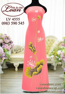 Vải áo dài vẽ hoa sen-V3D 11969