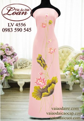 Vải áo dài vẽ hoa sen-V3D 11970
