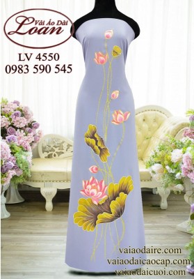 Vải áo dài vẽ hoa sen-V3D11971