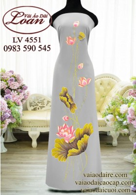 Vải áo dài vẽ hoa sen-V3D 11972