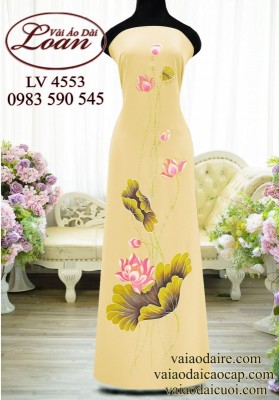 Vải áo dài vẽ hoa sen-V3D11973