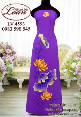 Vải áo dài vẽ hoa sen-V3D12032