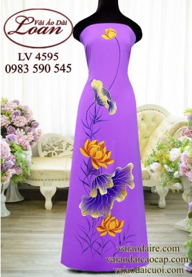 Vải áo dài vẽ hoa sen-V3D 12033
