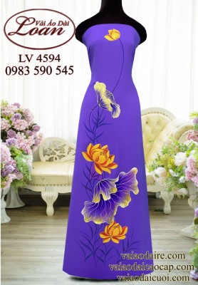 Vải áo dài vẽ hoa sen-V3D 12034