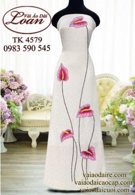 Vải áo dài kết hoa hồng môn-ADK 12055