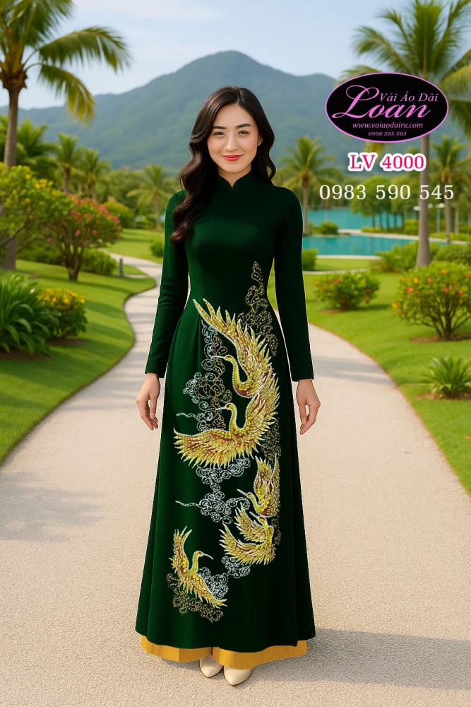 Vải áo dài kết chim hạc cao cấp