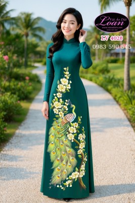 Vải áo dài vẽ chim Công cao cấp-V3D 11138