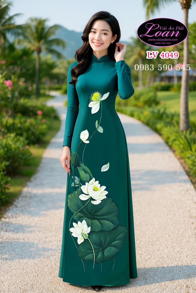 Vải áo dài vẽ sen cao cấp