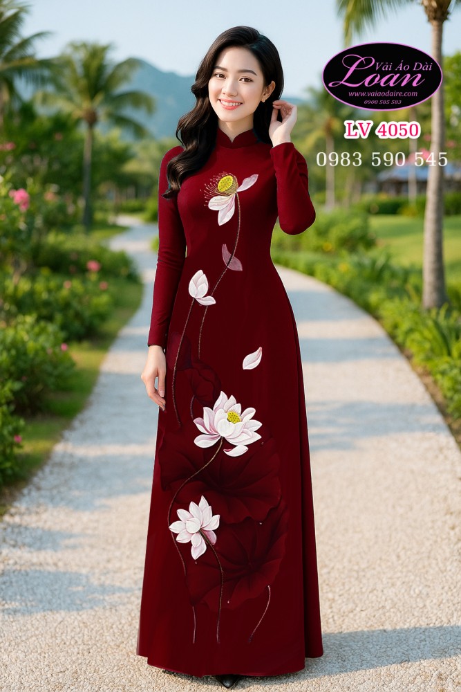 Vải áo dài vẽ sen cao cấp