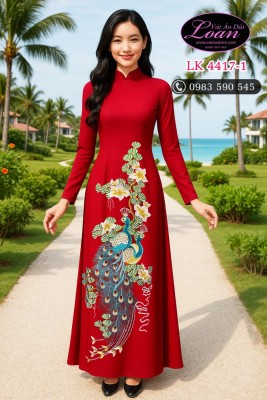 Vải áo dài thêu chim công cao cấp-ATK 11810