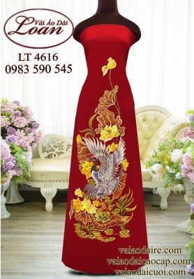 Vải áo dài thêu sen hạc-ATK 12068