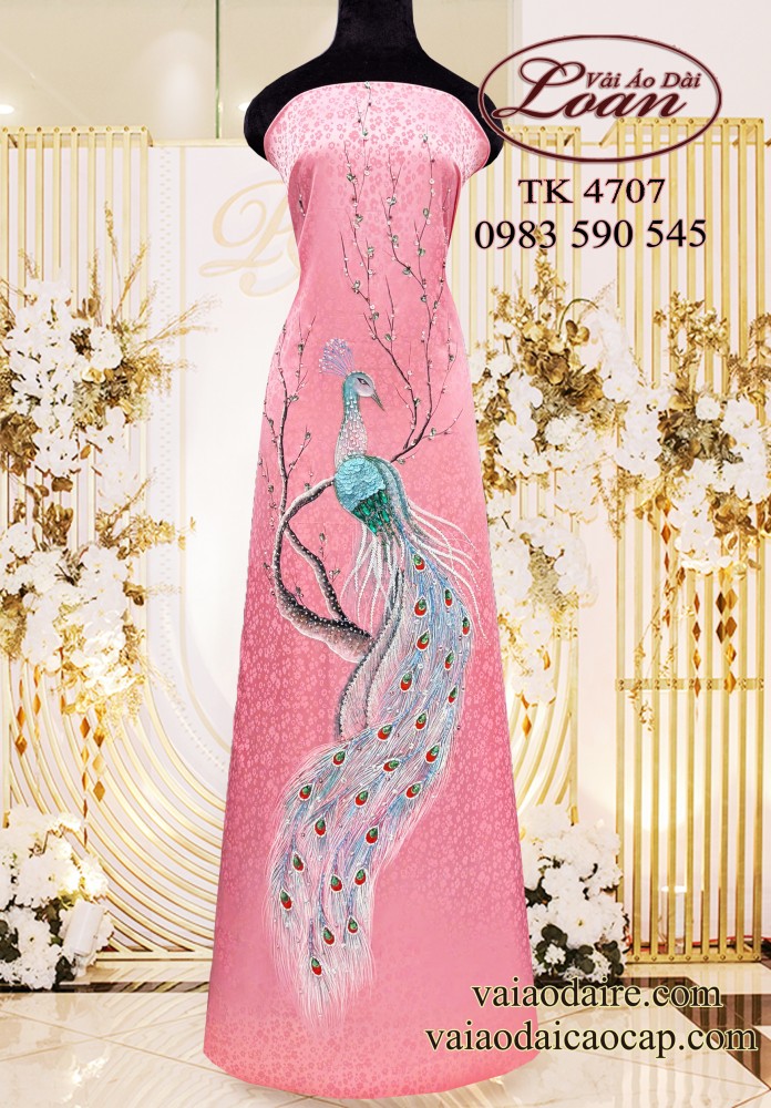 Vải áo dài kết chim công cao cấp