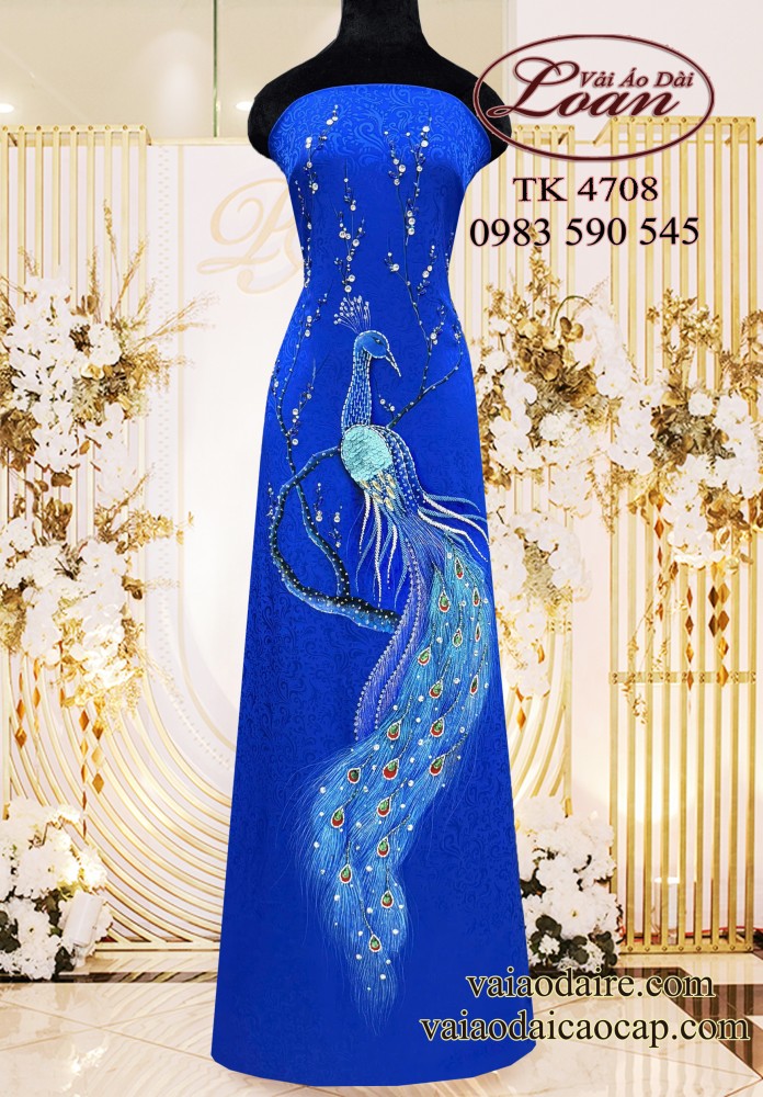 Vải áo dài kết chim công cao cấp