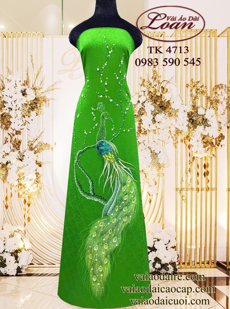 Vải áo dài kết chim công cao cấp