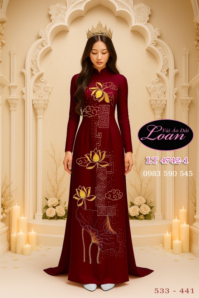 Vải áo dài kết hoa sen-ADK 12427