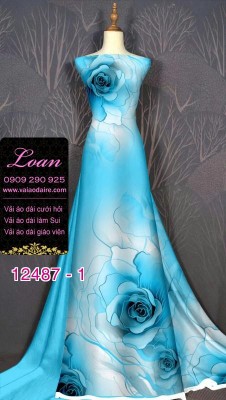Vải áo dài hoa hồng in 3D-DT12487