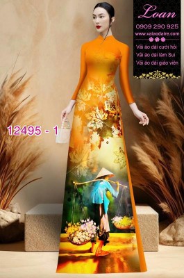 Vải áo dài hình gánh hàng rong-DT12495