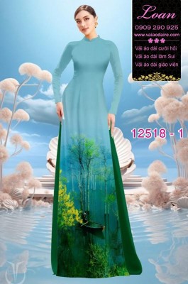 Vải áo dài phong cảnh chèo ghe-DT12518