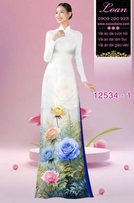 Vải áo dài hoa hồng in 3D-DT12534
