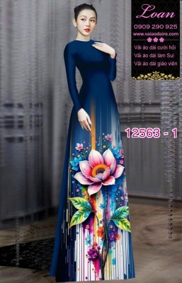 Vải áo dài hoa sen in 3D-DT 12563