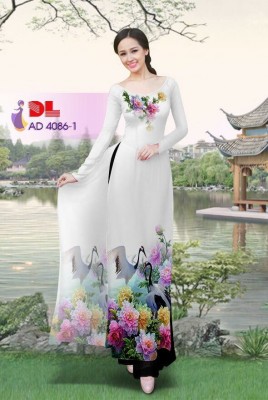 Vải áo dài hoa và chim-DT 3354