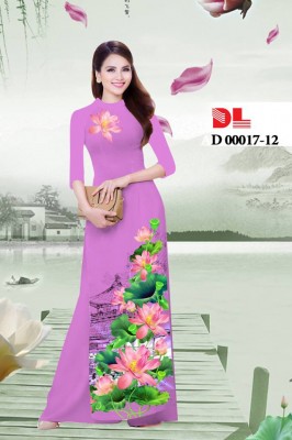 Vải áo dài phong cảnh hoa Sen-DT 3718