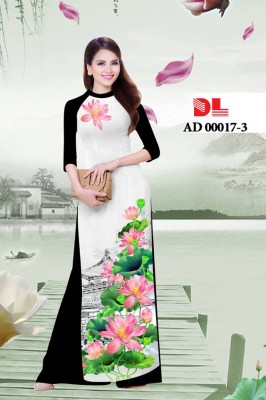 Vải áo dài phong cảnh hoa Sen-DT 3718