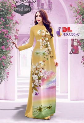 Vải áo dài hoa và cảnh-DT 3794