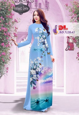 Vải áo dài hoa và cảnh-DT 3794