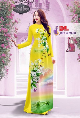 Vải áo dài hoa và cảnh-DT 3795