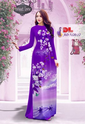 Vải áo dài hoa và cảnh-DT 3795