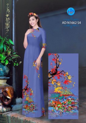 Vải áo dài phong cảnh Tết-DT 4162