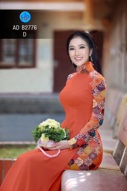 Vải áo dài trơn phối tay hoa